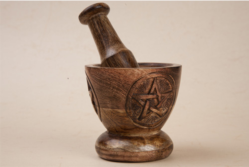MORTERO DE MADERA CON PENTAGRAMA 8 X 10 CM (150 GRMS)