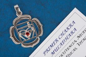 JOYERIA | 1º  CHAKRA MULADHARA ZIRCONITA ROJO EN PLATA DE LEY, 3,5 CMS Ø