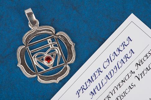 JOYERIA | 1  CHAKRA MULADHARA ZIRCONITA ROJO EN PLATA DE LEY, 3,5 CMS 