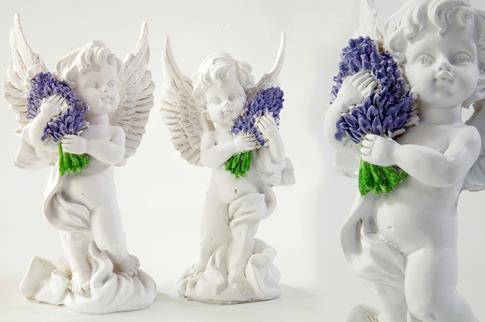 FIGURAS ANGELES | ANGELITO COLOR BLANCO CON RAMITO DE LAVANDA 16CM