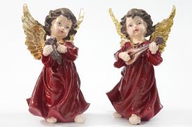 FIGURAS ANGELES | ANGELITO MUSICAL COLOR ROJO CON ALAS DORADAS 20CM