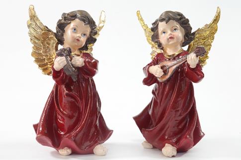 FIGURAS ANGELES | ANGELITO MUSICAL COLOR ROJO CON ALAS DORADAS 20CM