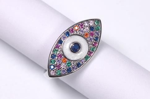ANILLOS | ANILLO ACERO ADAPTABLE GRAN OJO MULTICOLOR CON BRILLANTITOS