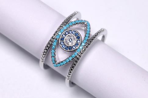 ANILLOS | ANILLO ACERO ADAPTABLE OJO TONOS AZULES CON BRILLANTITOS