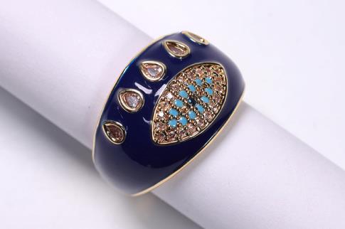 ANILLOS | ANILLO ACERO DORADO ADAPTABLE COLOR AZUL MARINO CON OJO Y BRILLANTITOS