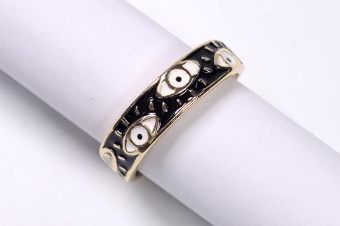 ANILLOS | ANILLO ACERO DORADO ADAPTABLE FRANJA AZUL OSCURO CON OJOS