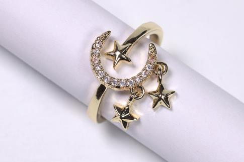 ANILLOS | ANILLO ACERO DORADO ADAPTABLE MEDIA LUNA CON BRILLOS Y ESTRELLAS