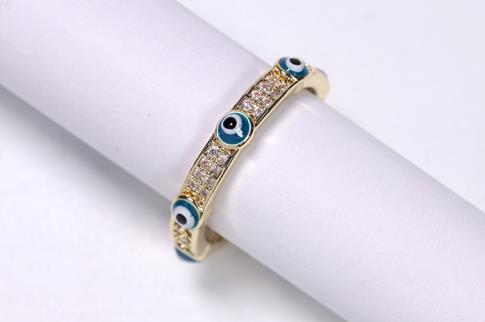 ANILLOS | ANILLO ACERO DORADO ADAPTABLE MINI OJOS COLOR AZUL MARINO CON BRILLANTITOS