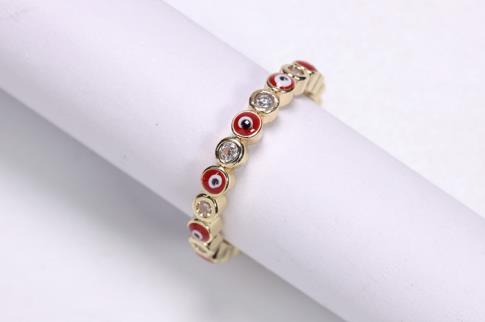 ANILLOS | ANILLO ACERO DORADO ADAPTABLE MINI OJOS COLOR ROJO CON BRILLANTITOS