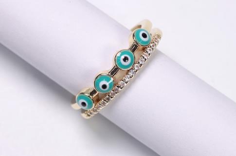 ANILLOS | ANILLO ACERO DORADO ADAPTABLE MINI OJOS COLOR VERDE Y TIRA DE BRILLANTITOS