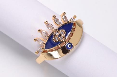 ANILLOS | ANILLO ACERO DORADO ADAPTABLE OJO AZUL MARINO CON PESTAAS Y BRILLANTES