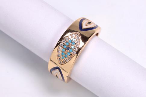 ANILLOS | ANILLO ACERO DORADO ADAPTABLE OJOS ALARGADOS EN TONOS AZULES CON BRILLANTITOS