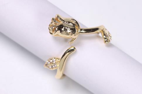 ANILLOS | ANILLO ACERO DORADO ADAPTABLE ROSA CON HOJAS Y BRILLANTITOS