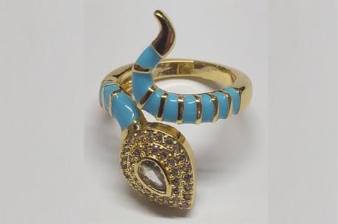 COMODIN | ANILLO ACERO DORADO ADAPTABLE SERPIENTE COLOR AZUL CON BRILLANTES