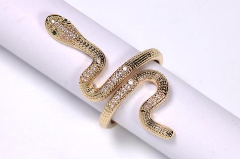ANILLOS | ANILLO ACERO DORADO ADAPTABLE SERPIENTE ENROSCADA CON OJOS VERDES Y BRILLANTITOS