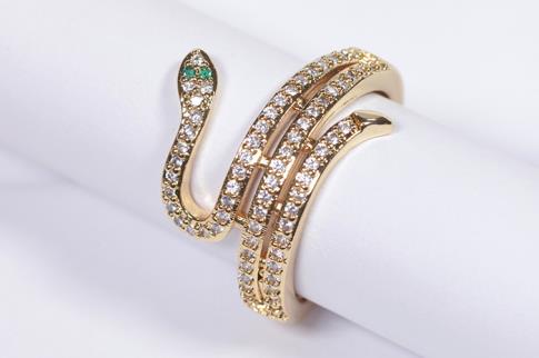 COMODIN | ANILLO ACERO DORADO ADAPTABLE SERPIENTE TRIPLE VUELTA CON BRILLANTES