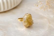 ANILLO ACERO DORADO DRUSA CUARZO CITRINO