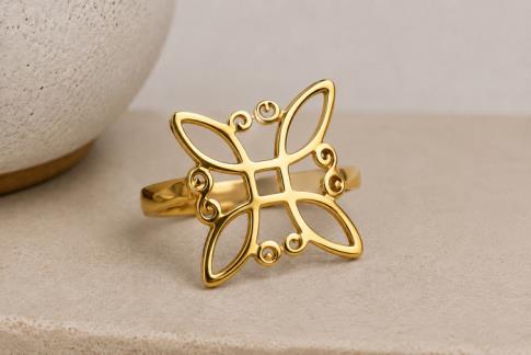 COMODIN | ANILLO ACERO DORADO NUDO DE BRUJAS