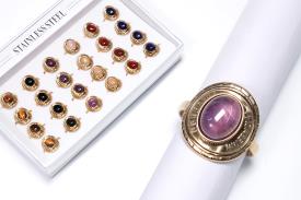 ANILLOS | ANILLO ADAPTABLE ACERO DORADO CABUJON DE MINERAL (MINERALES SURTIDOS)