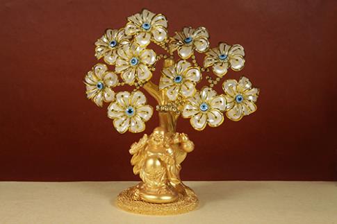 AMULETOS Y TALISMANES | ARBOL DORADO OJOS TURCOS Y BASE CON BUDA 11CM