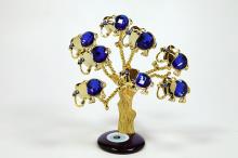 ARBOL OJO TURCO DORADO CON BASE OJO TURCO Y ELEFANTES AZULES 20 CM. ARBOL OJO TURCO DORADO CON BASE OJO TURCO Y ELEFANTES AZULES 20 CM.