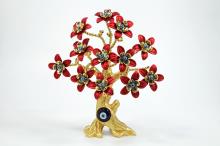 ARBOL OJO TURCO DORADO CON TRONCO Y FLORES ROJAS 25 CM. ARBOL OJO TURCO DORADO CON TRONCO Y FLORES ROJAS 25 CM.