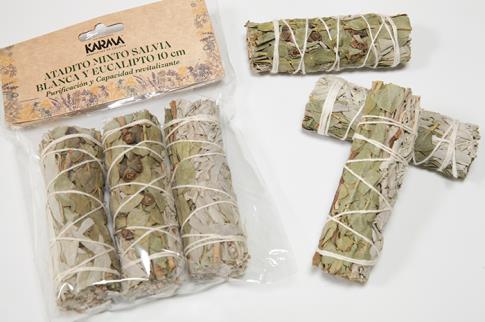 SAHUMITO | ATADITO MIXTO SALVIA BLANCA Y EUCALIPTO 10 CM (Purificacion y Capacidad revitalizante)