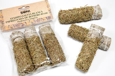 SAHUMITO | ATADITO SALVIA BLANCA IMPREGNADA DE ROMERO 10 CM (Purificacion y Limpieza)