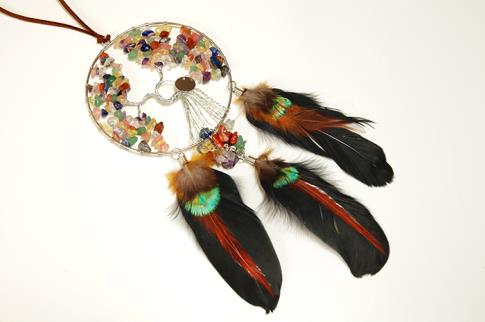 COLLARES, PULSERAS, PENDIENTES Y ANILLOS | ATRAPASUEOS CON PLUMAS Y ARBOL DE LA VIDA PIEDRAS CHIP