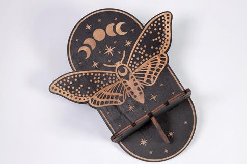PENDULOS Y VARILLAS RADIESTESIA | (BAJA) EXPOSITOR DE PENDULOS MADERA PARA PARED DISE�O MARIPOSA CON FASES LUNARES 21 CM.