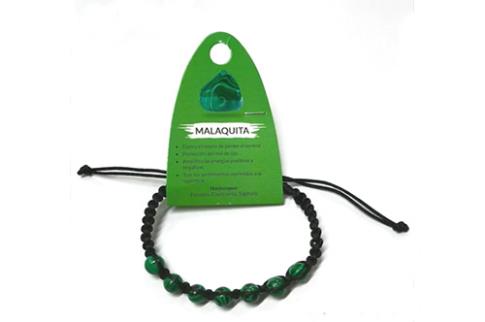 COMODIN | (baja) PULSERA NUDO CORREDIZO 7 BOLAS 8 MM MALAQUITA SINTETICA