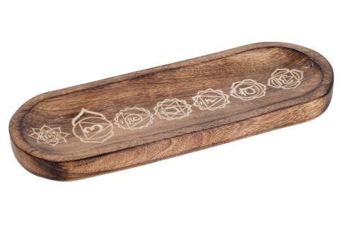 COMPLEMENTOS FENG SHUI | BANDEJA QUEMADOR INCIENSO MADERA 7 CHAKRAS 27,7X10 CM.