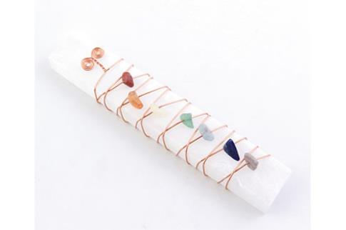 COMODIN | BARRA SELENITA 112X2X1 CM. CON PIEDRAS DE LOS 7 CHAKRAS EN ALAMBRE