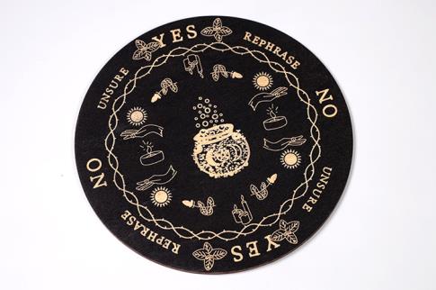 PENDULOS Y VARILLAS RADIESTESIA | BASE RADIESTESIA CIRCULAR MADERA COLOR NEGRO MOTIVOS ESOTERICOS 20 CM