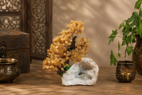 DRUSAS, BONSAIS Y COMPLEMENTOS | BONSAI CALCITA SOBRE GEODA CUARZO BLANCO 20X20CM.