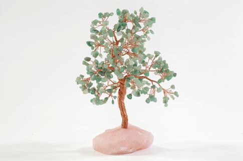 FENG SHUI, VARIOS | BONSAI CHIPS AVENTURINA CON BASE DE CUARZO ROSA EN BRUTO 21 CM