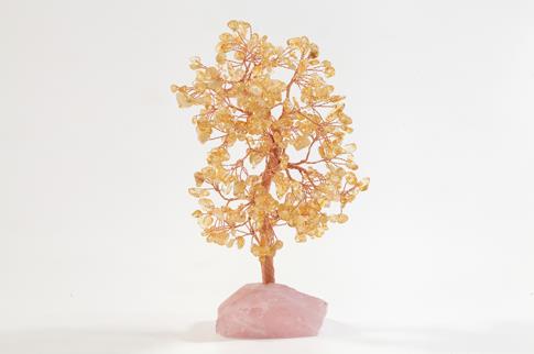 FENG SHUI, VARIOS | BONSAI CHIPS CUARZO CITRINO CON BASE DE CUARZO ROSA EN BRUTO 21 CM