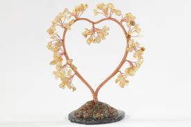 FENG SHUI, VARIOS | BONSAI CHIPS CUARZO CITRINO EN FORMA DE CORAZON CON BASE DE AGATA 13 CM