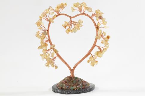 FENG SHUI, VARIOS | BONSAI CHIPS CUARZO CITRINO EN FORMA DE CORAZON CON BASE DE AGATA 13 CM