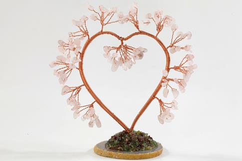 FENG SHUI, VARIOS | BONSAI CHIPS CUARZO ROSA EN FORMA DE CORAZON CON BASE DE AGATA 13 CM