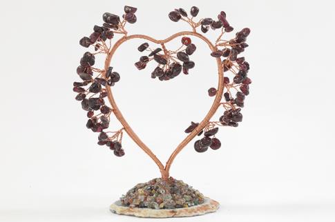 FENG SHUI, VARIOS | BONSAI CHIPS GRANATE EN FORMA DE CORAZON CON BASE DE AGATA 13 CM