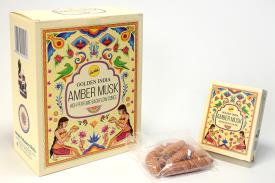 CONOS DE REFLUJO | CAJA DE CONOS GOLDEN INDIA DE INCIENSO DE REFLUJO AMBER MUSK (ALMIZCLE) - 12 CAJITAS