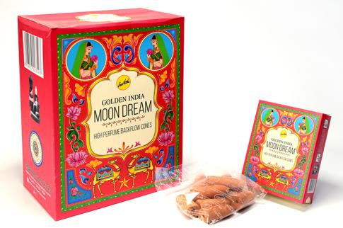 CONOS DE REFLUJO | CAJA DE CONOS GOLDEN INDIA DE INCIENSO DE REFLUJO (EFECTO NIEBLA) SUE�O DE LUNA - 12 CAJITAS