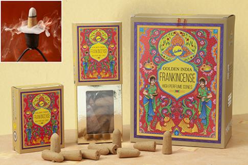 CONOS DE REFLUJO | CAJA DE CONOS GOLDEN INDIA DE INCIENSO DE REFLUJO FRANK INCENSE (INCIENSO) - 12 CAJITAS