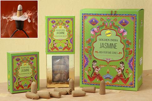 COMODIN | CAJA DE CONOS GOLDEN INDIA DE INCIENSO DE REFLUJO JAZMIN - 12 CAJITAS