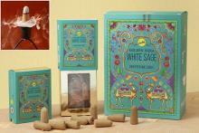 CAJA DE CONOS GOLDEN INDIA DE INCIENSO DE REFLUJO SALVIA BLANCA - 12 CAJITAS