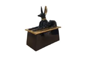 FIGURAS EGIPCIAS | CAJA FIGURA JACKAL NEGRO RESINA 20X10X20.5 CM.