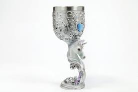 DRAGONES | CALIZ CABEZA DE UNICORNIO CON GEMA EN FORMA DE CORAZON 18,5X7,5CM