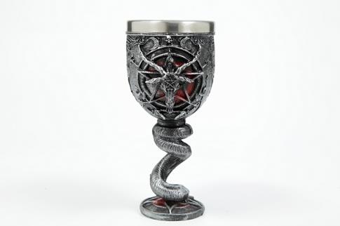 DRAGONES | CALIZ CON CABEZA DE BELCEBU Y SERPIENTE ENROSCADA 16,5X7,5CM