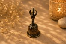 CAMPANA TIBETANA BRONCE CON MANGO DORJE 5 X 3 CM.